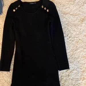 Zara black knit dress with buttons